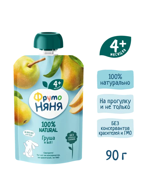ФрутоНяня Пюре фруктовое с 4 месяцев, из груши, 90 г, 3 шт, 90 г, 3 шт, фото 2