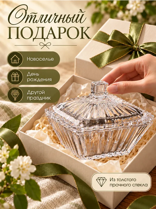 GALEONTRADE Сахарница стеклянная с крышкой 300 мл "Квадро", 300 мл, фото 7