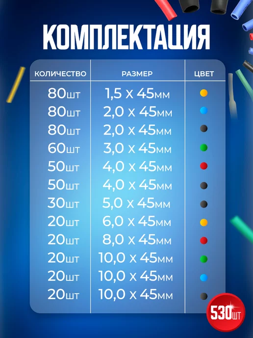 STAREX Набор термоусадок для проводов 530 штук 2 к 1, вариант, фото 3