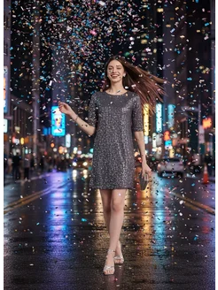 Вечернее блестящее праздничное платье с пайетками