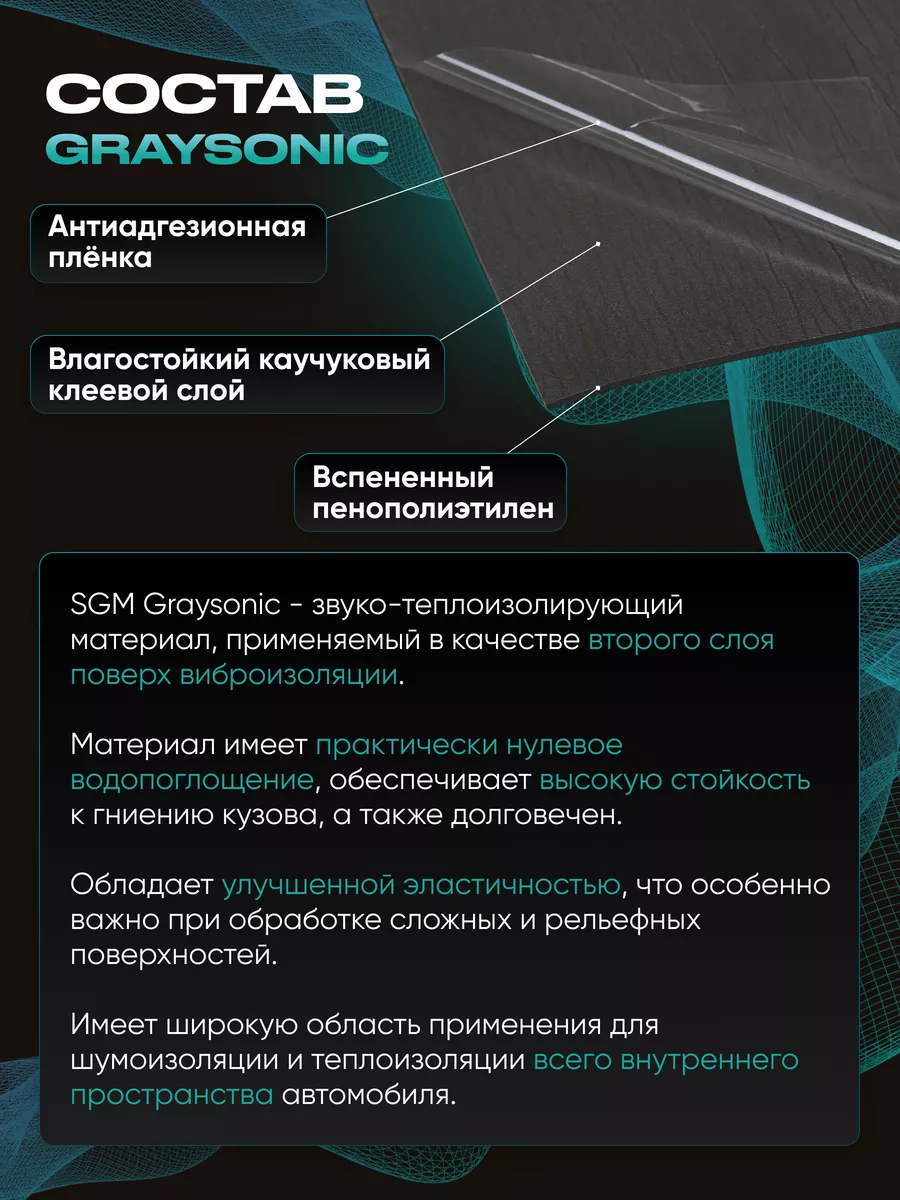 Шумоизоляция автомобиля Graysonic XL, 2 листа (0.65х1м) SGM 183243309  купить за 1 054 ₽ в интернет-магазине Wildberries