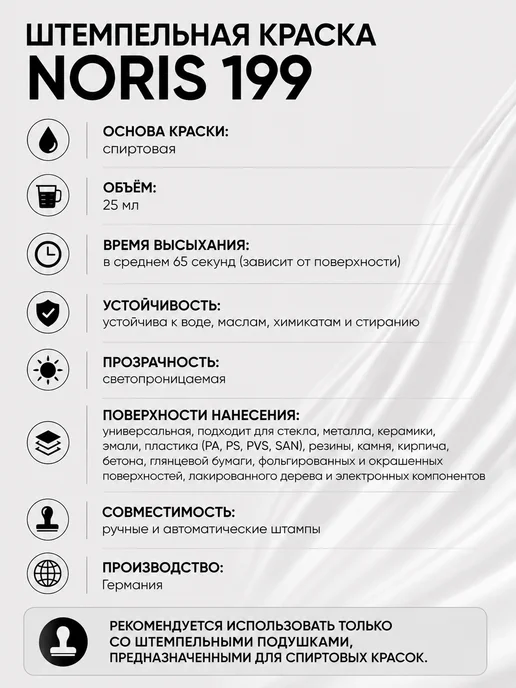 NORIS Штемпельная краска 199 Синяя - Универсальные чернила, черный, фото 3