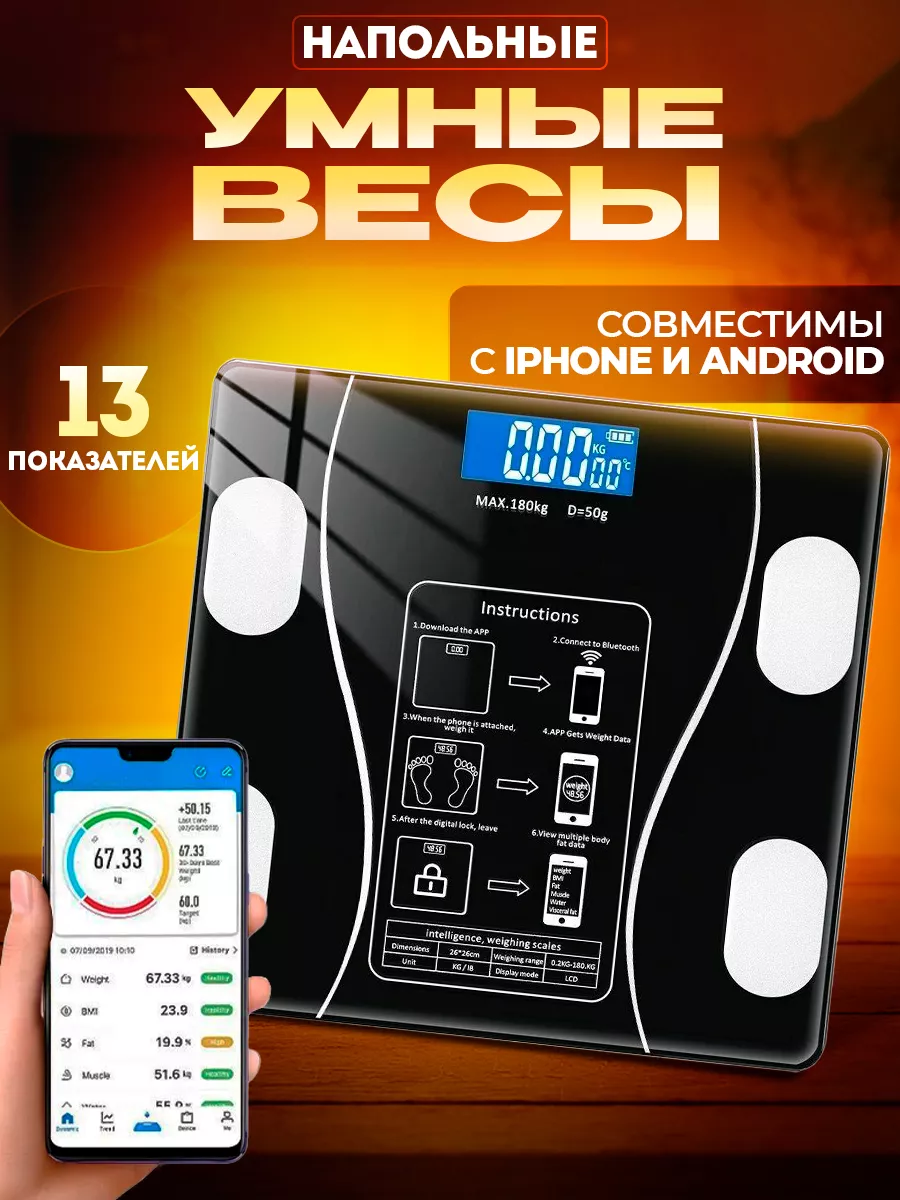 Умные электронные весы с помощью приложение moy home 183444312 купить в  интернет-магазине Wildberries