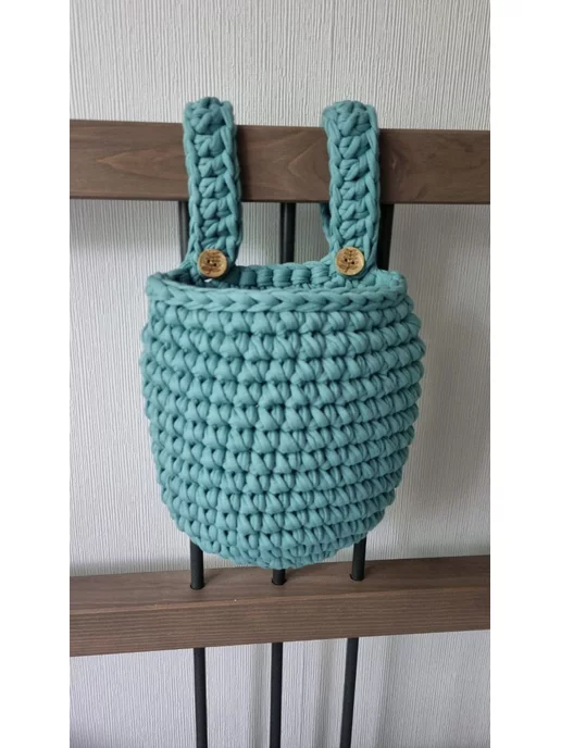 Zelentsova_handmade Кармашек на кровать вязаный подвесная корзина органайзер, зеленый