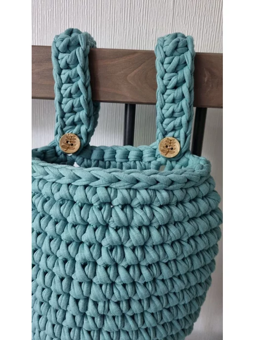 Zelentsova_handmade Кармашек на кровать вязаный подвесная корзина органайзер, зеленый, фото 3