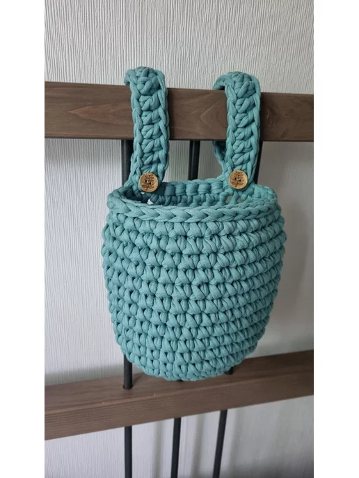 Zelentsova_handmade Кармашек на кровать вязаный подвесная корзина органайзер, зеленый, фото 4