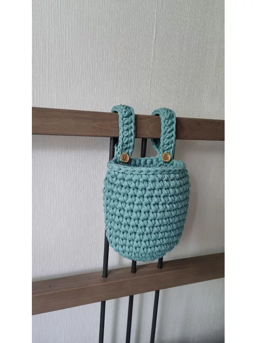 Zelentsova_handmade Кармашек на кровать вязаный подвесная корзина органайзер, зеленый, фото 5