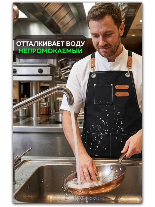 +Всем костюм! Фартук кухонный джинсовый рабочий с карманами, черный, фото 5