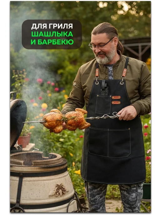 +Всем костюм! Фартук кухонный джинсовый рабочий с карманами, черный, фото 6