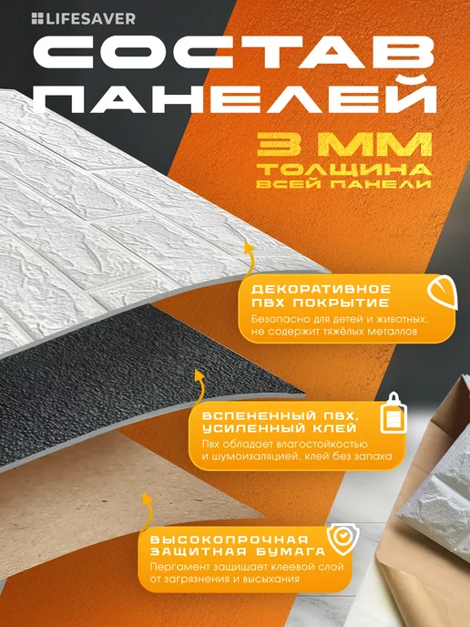 Панели самоклеящиеся, комплект из 10 штук, серия Basic, оранжевый, фото 4