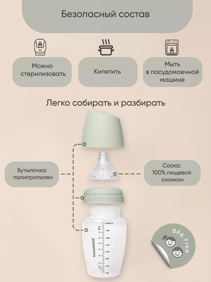 Paomma Антиколиковая бутылочка для кормления от 0, от 6, от 18