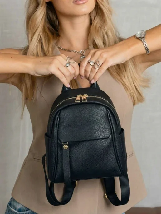 Victoria’s Bags Рюкзак маленький кожаный городской, черный