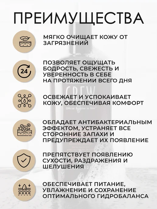 American CREW 24 HOUR DEODORANT Гель для душа 450 мл, 450 мл, фото 2