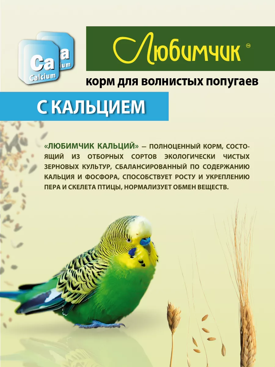 Корм для волнистых попугаев с кальцием 500 гр Любимчик 183857078 купить за  119 ₽ в интернет-магазине Wildberries