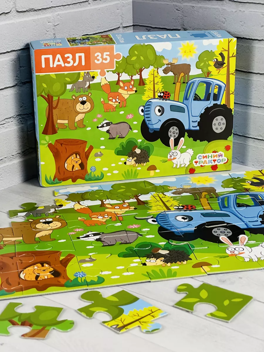 ПаззлИгра Мозаика Синий трактор в лесу 35 дет. Лиса Белочка Puzzle Time  183872546 купить в интернет-магазине Wildberries