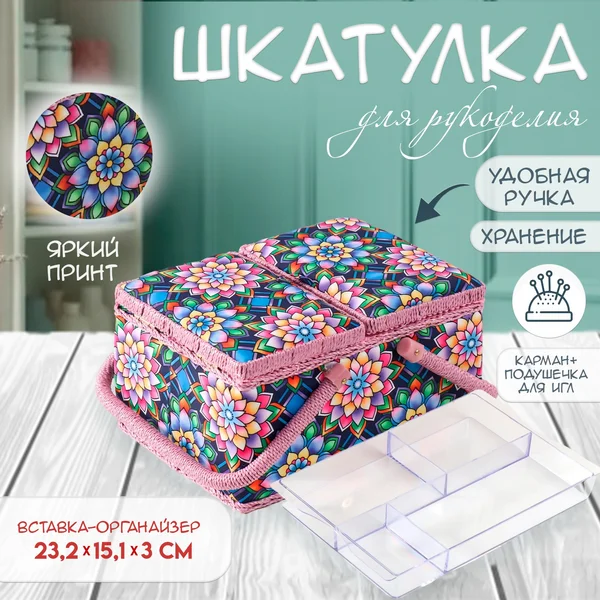 Шкатулка для рукоделия «Цветы калейдоскопа»
