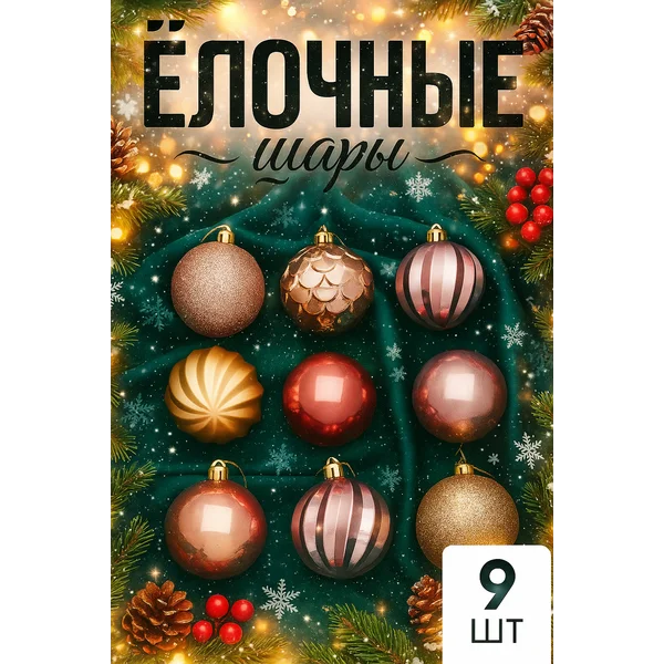 Елочные игрушки набор шаров 6 см, 9 шт