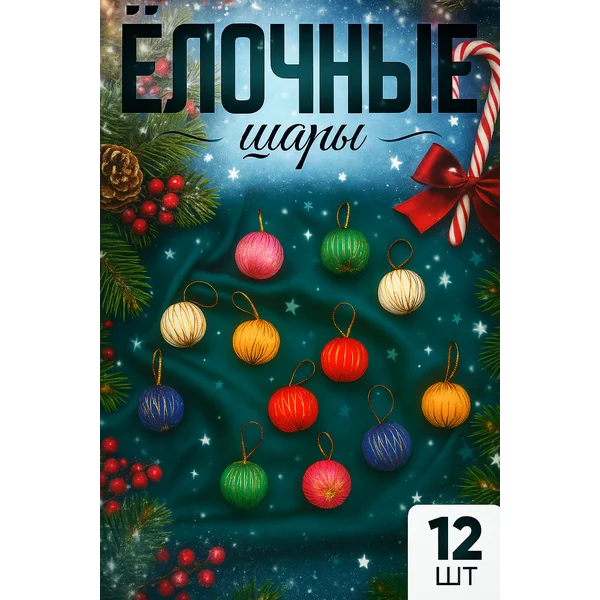 Набор новогодних украшений 3 см 12 шт Золотая нить