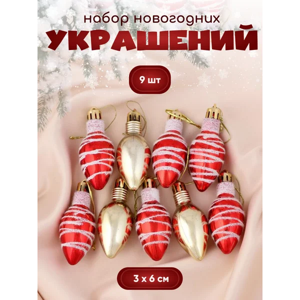 Новогодние украшения Лампочка — набор 9 шт 3х6 см
