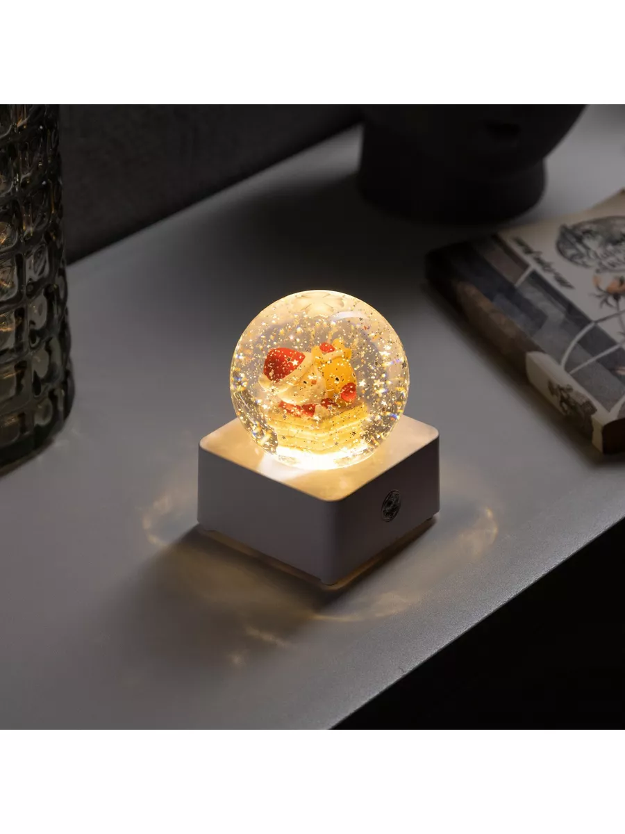 Фигура светодиодная шар Дед Мороз и олень, 5V, Т/БЕЛЫЙ