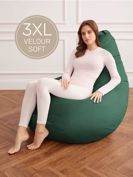Laavi Home Кресло мешок груша 3XL велюр, зеленый, фото 2