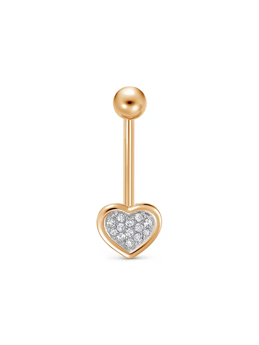 Vesna jewelry Пирсинг в пупок золото 585 сердечко с бриллиантами, золотой, фото 2
