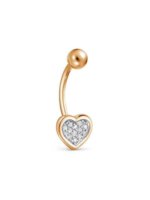 Vesna jewelry Пирсинг в пупок золото 585 сердечко с бриллиантами, золотой, фото 4