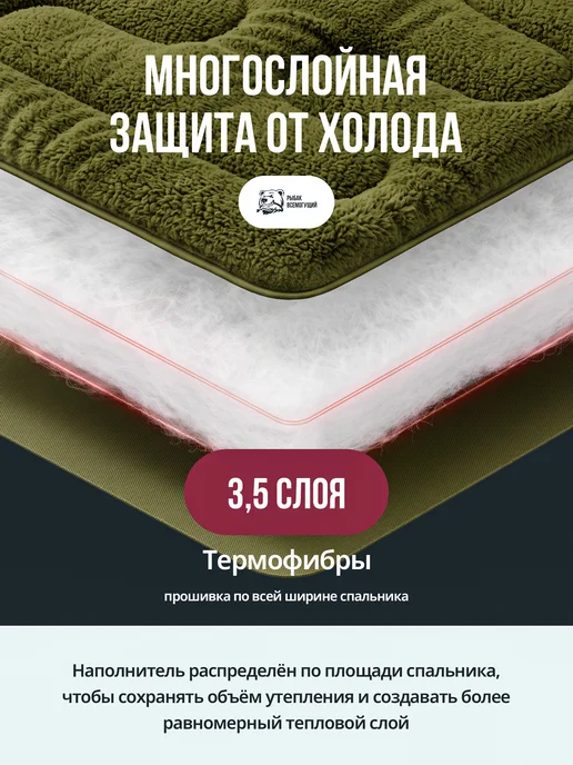 Рыбак Всемогущий Спальный мешок туристический зимний с подушкой -30, зеленый, фото 4