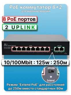 Коммутатор POE 8 + 2 Uplink порта 250 m PROCON 184342408 купить за 2 464 ₽ в интернет-магазине Wildberries