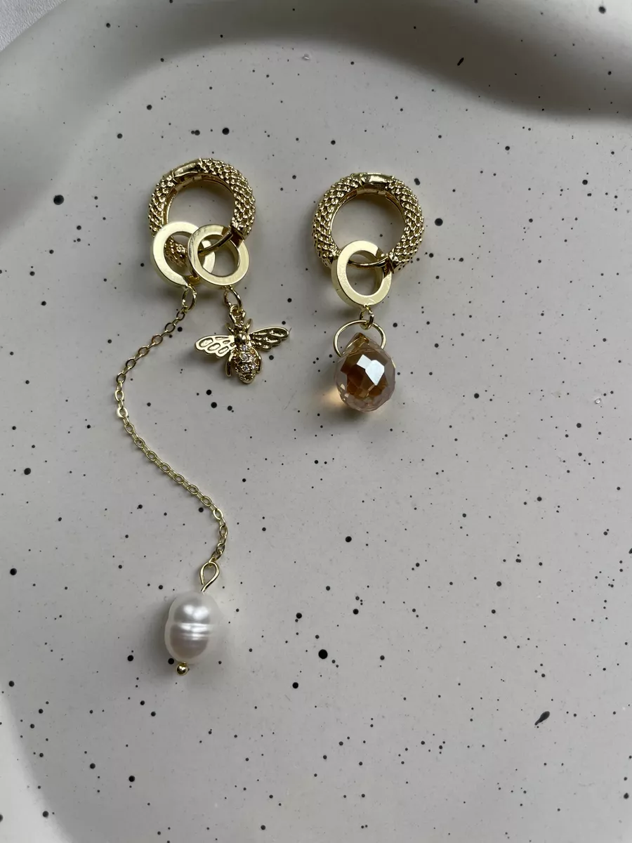 Асимметричные серьги трансформеры LookAtMe.jewelry. Цвет золотистый, жемчужный.