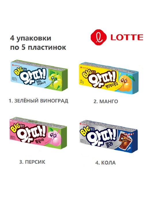 Lotte Корейская жевательная резинка в пластинках Whatta 4шт, 4 шт, фото 2