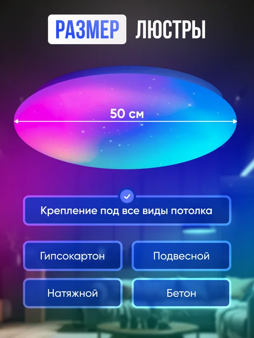 LUCIMO Люстра потолочная светодиодная RGB светильник с пультом, синий, фото 5
