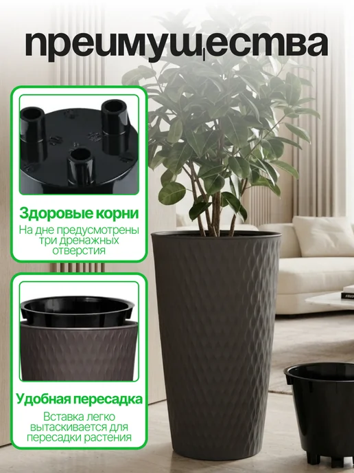 ELF plast Кашпо для цветов и растений напольное 15.5 л с вставкой, 15,5 л, фото 3