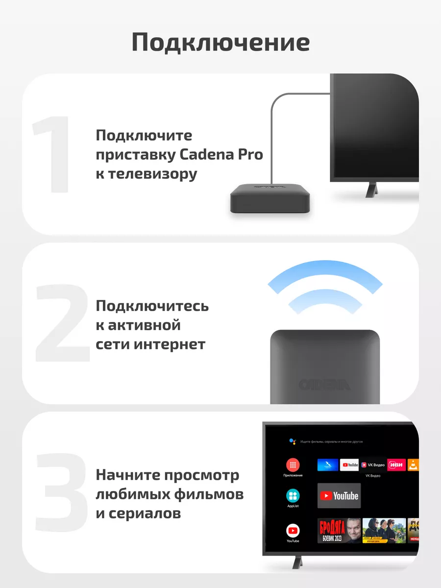 Смарт тв приставка android с wifi и голосовым управлением CADENA 185019467  купить за 2 697 ₽ в интернет-магазине Wildberries