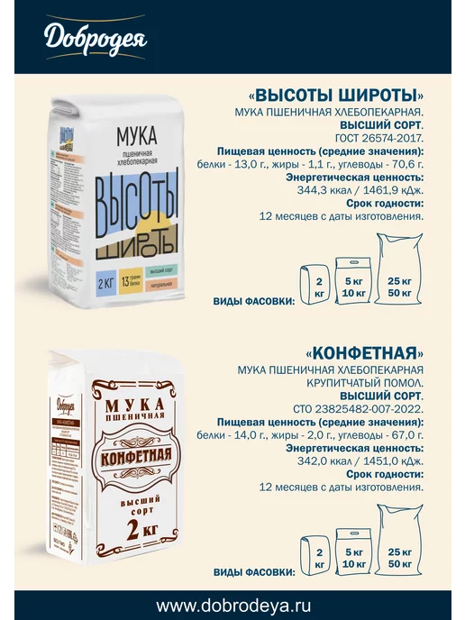 добродея Мука пшеничная хлебопекарная 2кг - 2 пачки, 2 кг, фото 2