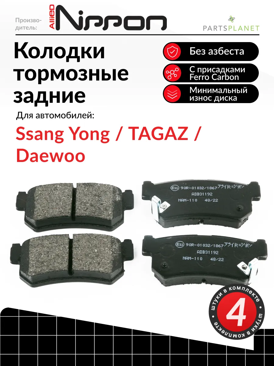 Тормозные колодки задние Ссанг йонг Актион, Корандо, Рекстон
