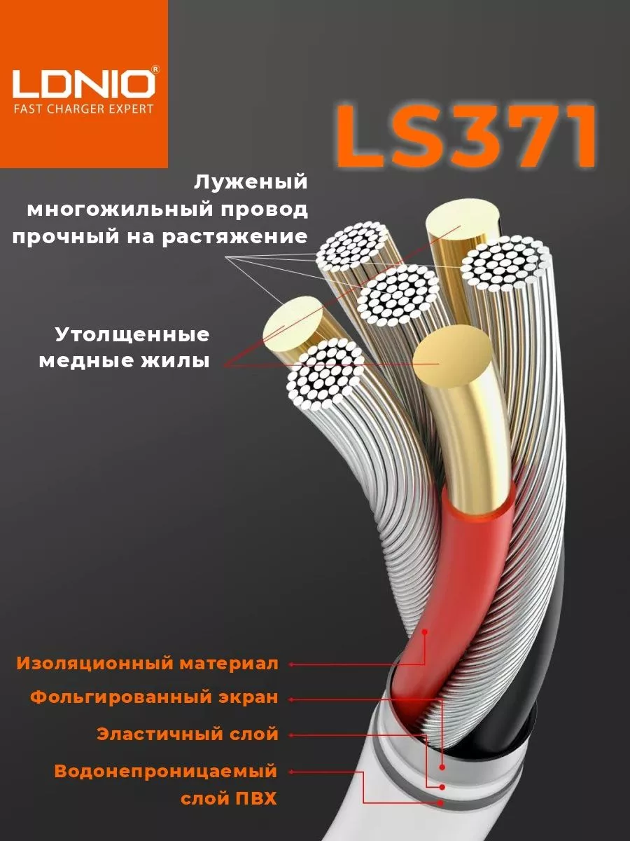 Кабель USB-Type-C для быстрой зарядки и данных LS371 2.1A LDNIO 185218384  купить за 275 ₽ в интернет-магазине Wildberries