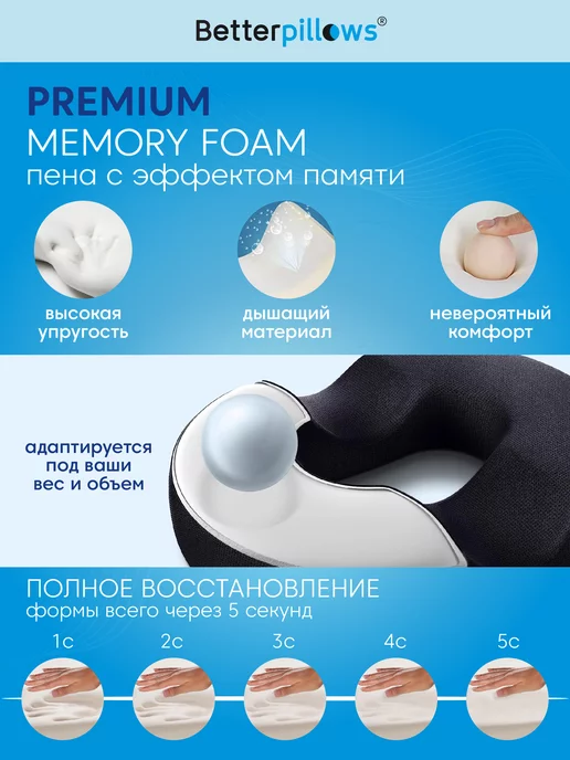 Betterpillows Подушка ортопедическая на стул для копчика DONUT+, черный, фото 7