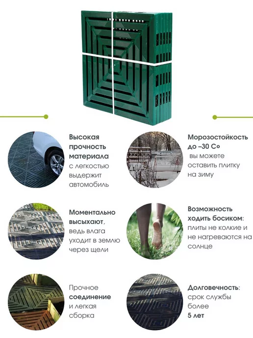 Protex Плитка садовая дорожка для огорода 57х57 зеленая 6 шт, 57x57, 6 шт, фото 2