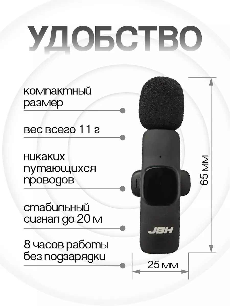 Микрофон петличный беспроводной петличка bluetooth iphone JBH 185425350  купить за 458 ₽ в интернет-магазине Wildberries