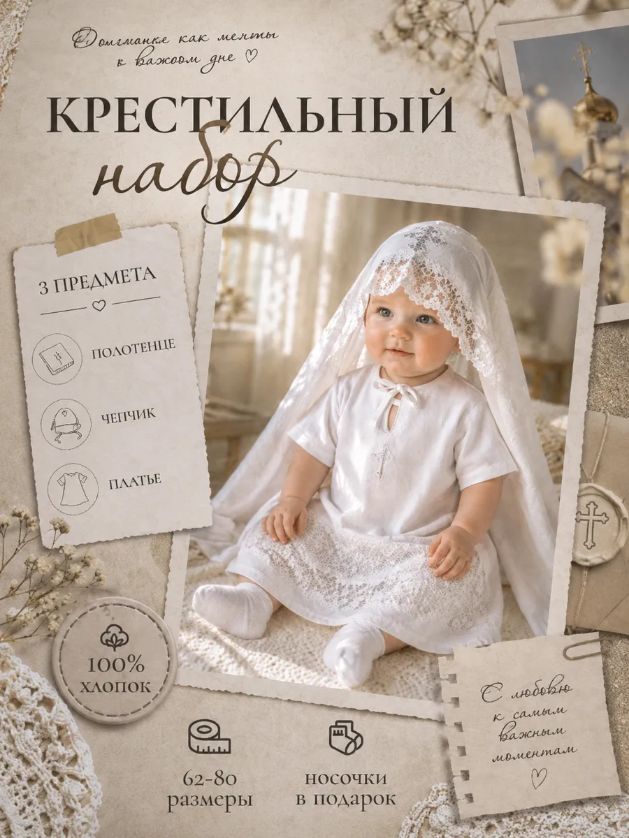 Крестильный набор одежда для новорожденных комплект