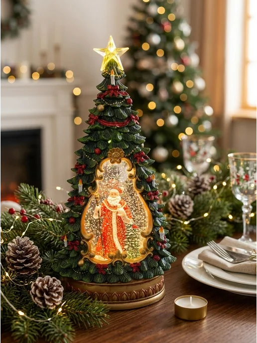 new year's miracle Новогодний фонарь светильник музыкальный со снегом, желтый, фото 2