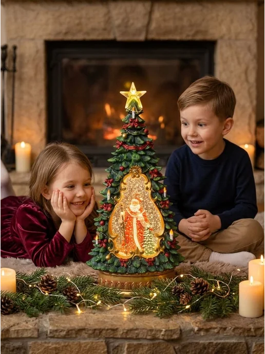 new year's miracle Новогодний фонарь светильник музыкальный со снегом, желтый, фото 4