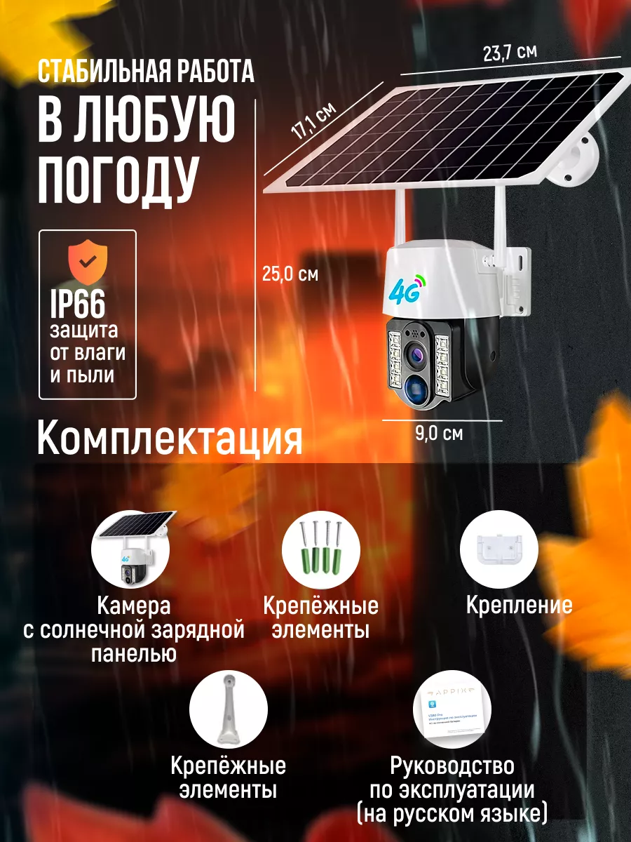 Камера видеонаблюдения уличная 4G на солнечной батарее APPIX 185441903  купить за 4 931 ₽ в интернет-магазине Wildberries