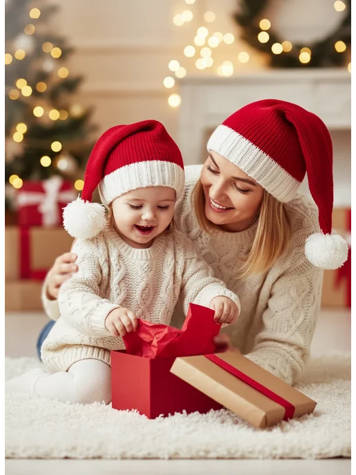 HomeAlone Шапка новогодняя Деда мороза вязаная, белый, фото 7