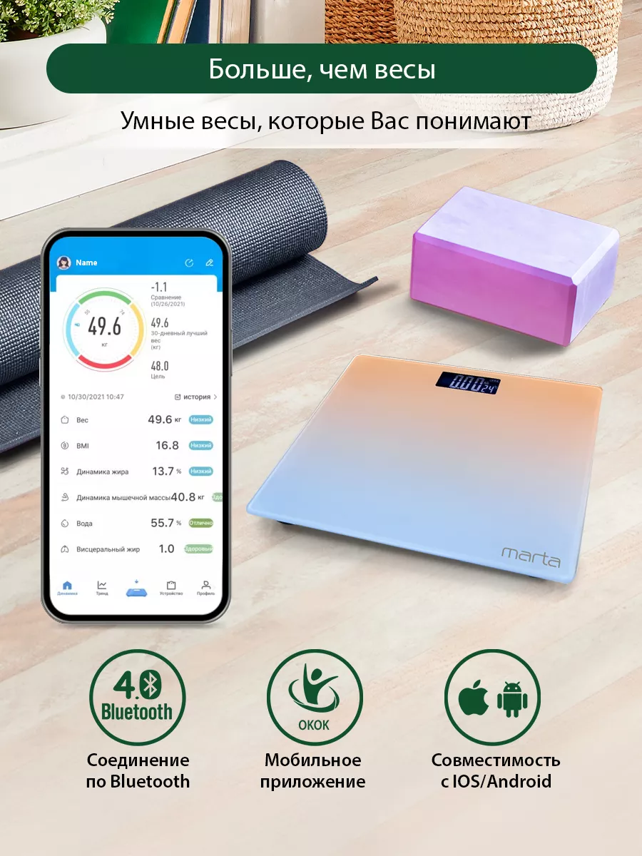 Весы умные с Bluetooth напольные, стекло 25х2 Marta 185663038 купить за 568  ₽ в интернет-магазине Wildberries