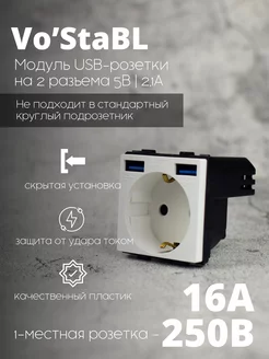 Розетка белая с двумя usb входами. Механизм Vo