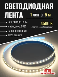 Светодиодная лента 5 метров белая IP20 подсветка 12 В 4500K GENERAL. 185792134 купить за 444 ₽ в интернет-магазине Wildberries