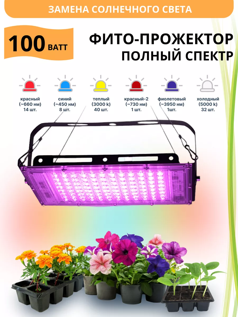 Фито Лампа для растений. Полный спектр (100 ватт) R-LED 185878023 купить за  1 332 ₽ в интернет-магазине Wildberries