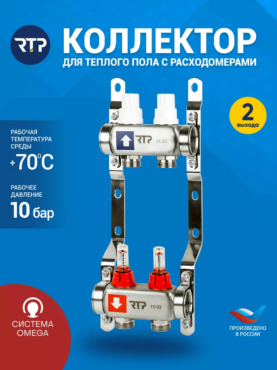 Коллекторная группа для отопления 1"х2 c расходомерами